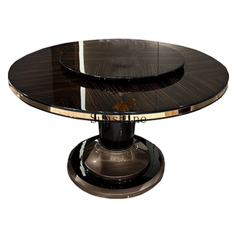 

Italian light luxury round table with turntable modern high-end solid wood paint dining table