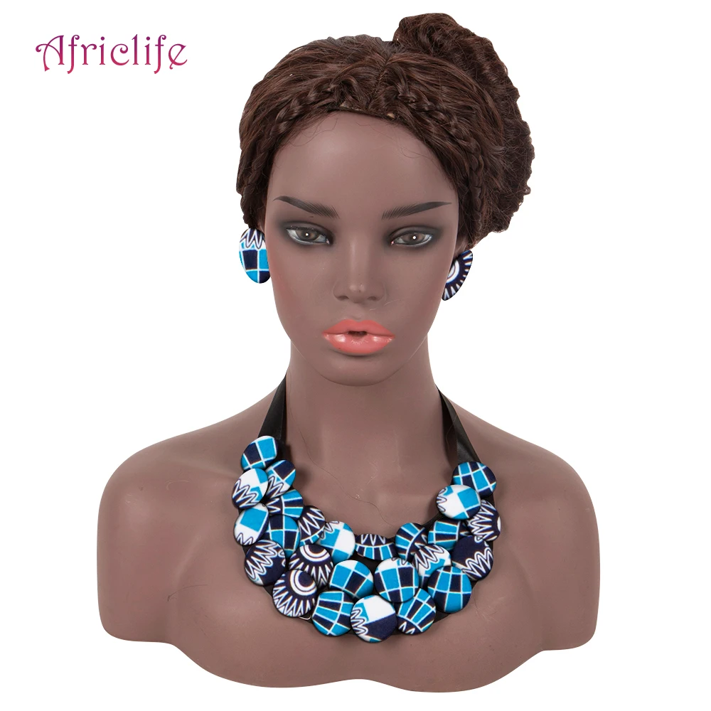 Ensemble de bijoux College africains colorés, boutons de couverture, bavoir, colliers de la présidence, boucles d'oreilles assorties, accessoires de corps Ankara, cadeau pour elle, WYB830