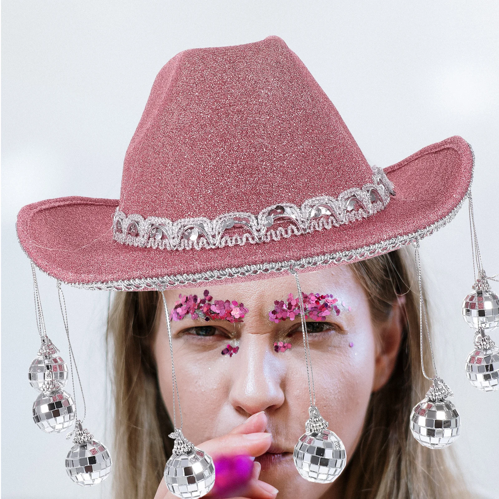 

Disco Mirror Ball Cowgirl Hat Fringe Party Accessories for Women Nightclub Bar Festival Cosplay 2023 New Year Props