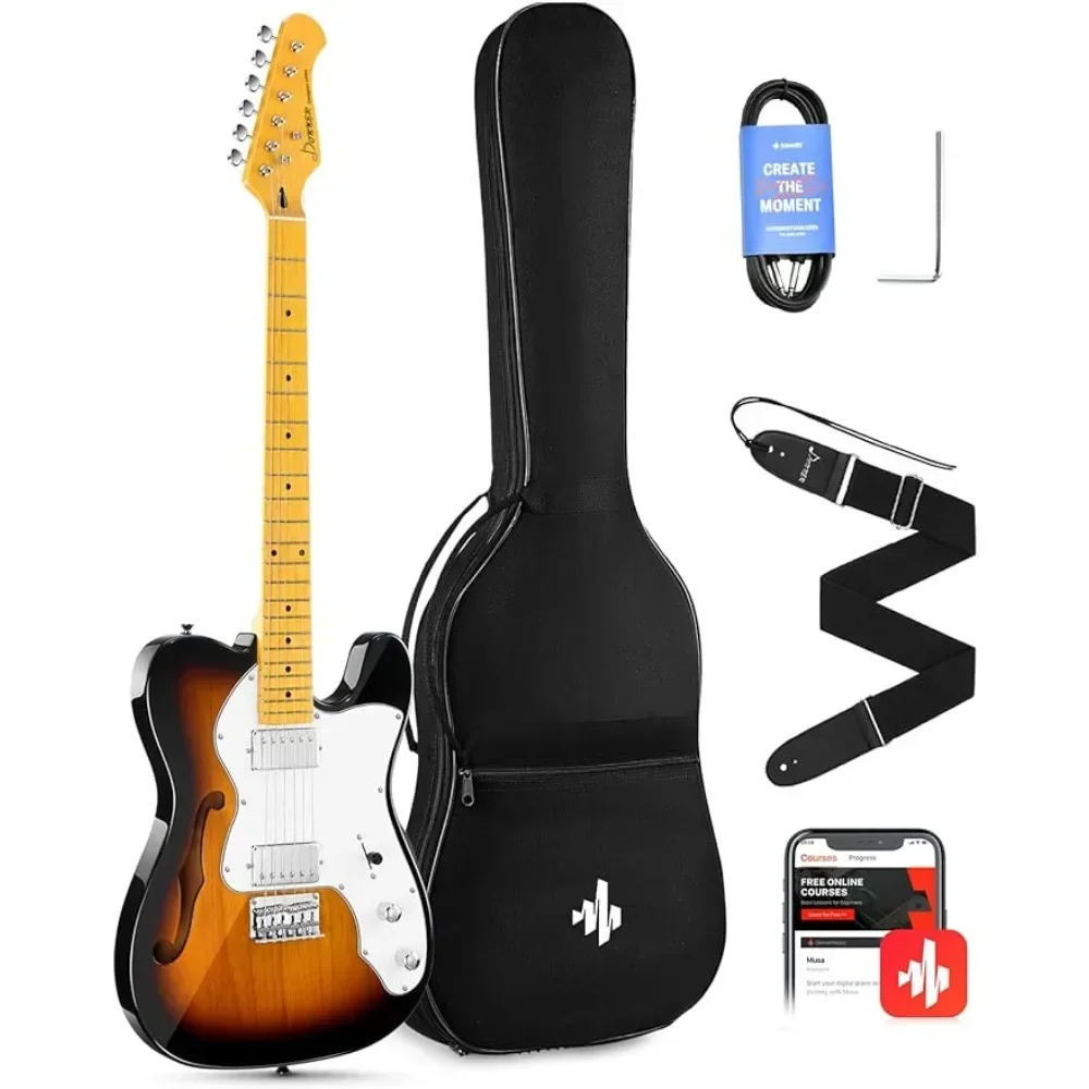 

39 Inch Jazz Electric Guitar TL Thinline F Hole Beginner Full Size Hollow Guitar with H-H Pickups,Bag, Strap, Cable Freight free