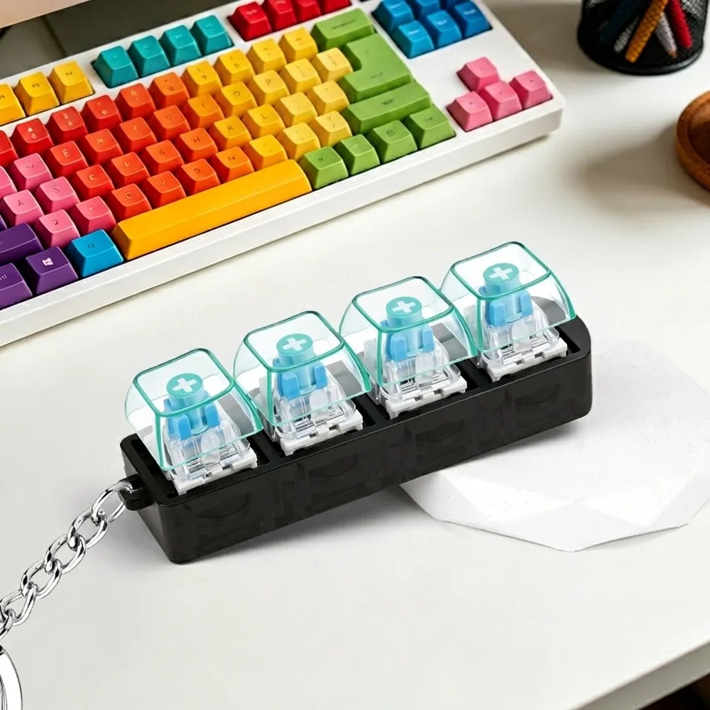 4 Keys LED Keyboard Keychain Transparent Crisp Clicky Press Feeling Light Up Keycap Fidget Wear-resistant with LED Light