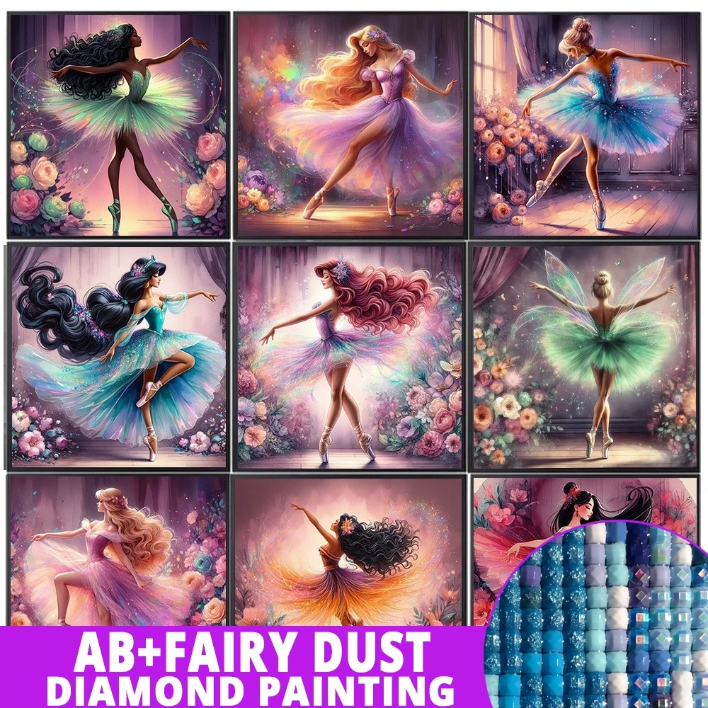 Fairy Dust AB Cartoon Anime Ballerina Princess 5D Diamond Painting Kits Cute Ballet Woman DIY Drills Mosaic Embroidery Cross