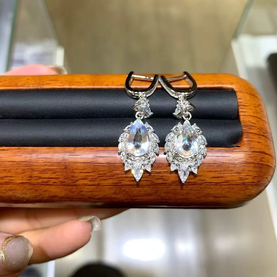 KJJEAXCMY High End Women's Earrings Natural Moonstone S925 Silver with Electroplating Boasting High Clarity Full Brilliance