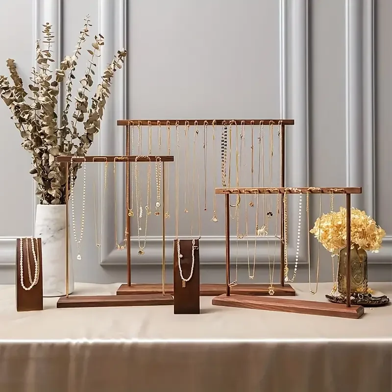 Soporte de exhibición organizador de joyas con gancho 12/18, estante de madera para colgar collares, estante de encimera para pendientes, pulseras, escaparate, estante de almacenamiento