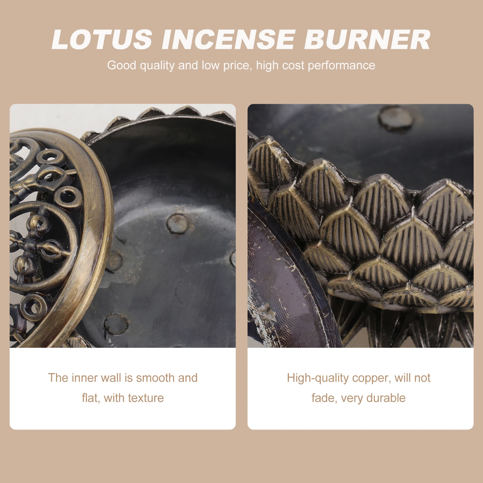 

1Pcs Lotus Incense Burner Light Brown Retro Buddhist Supply Ornament Holder for Kitchen Sauna Infirmary Smooth Design Household