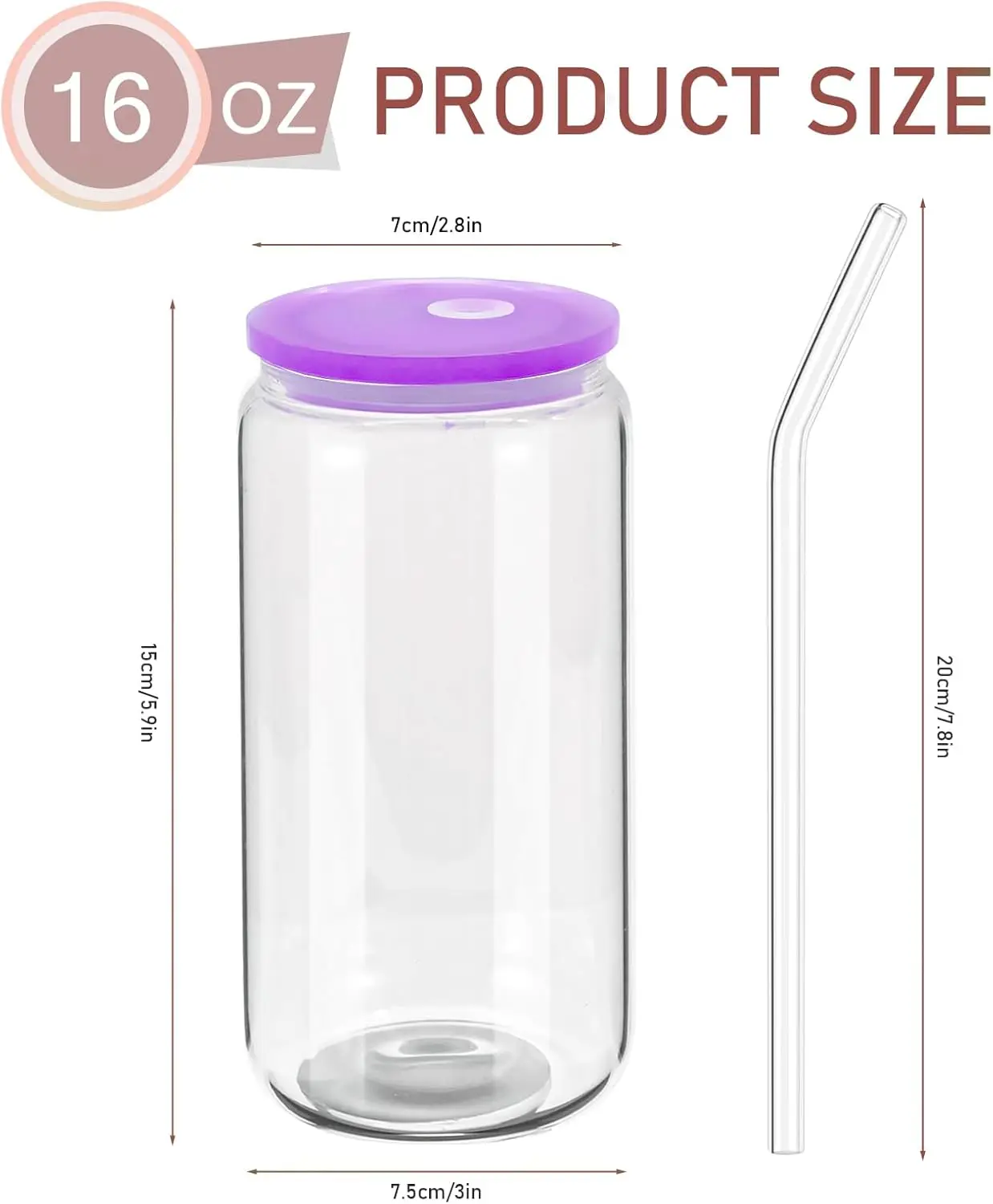 

20 Pack Drinking Glass Cups with Acrylic Lids and Glass Straws 16oz Clear Glass Tumblers Can Shaped Iced Coffee Cups Drinking