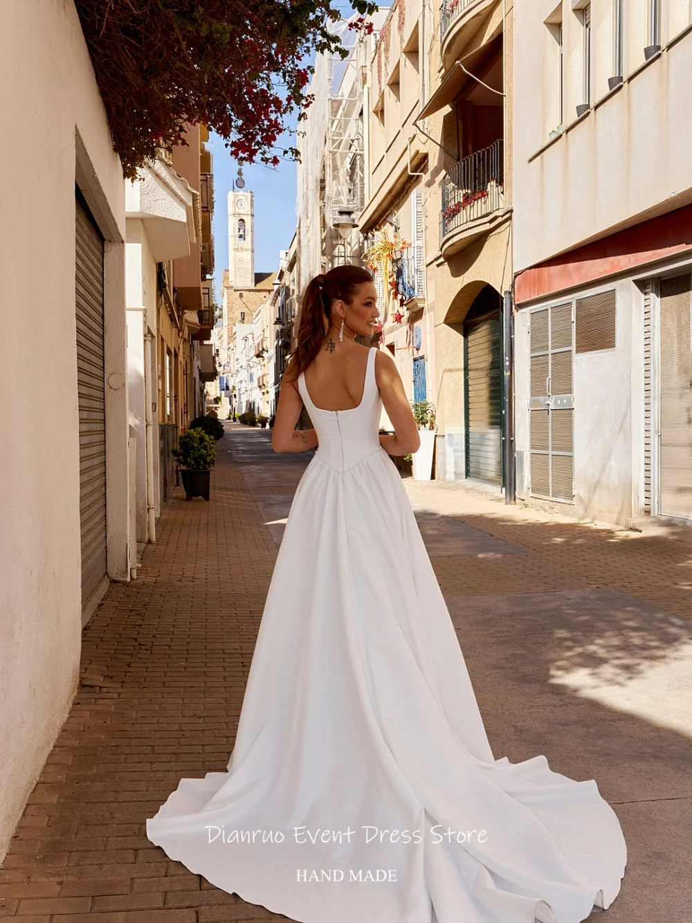 Dianruo Luxury 3D Rhinestone Crystal Wedding Dress Spaghetti Strap A Line Vestido De Noiva Satin Bridal Evening Dress Customized