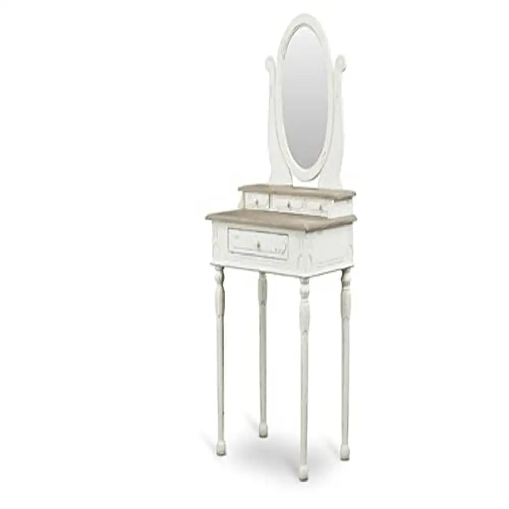 Traditional French Accent Two Tier Dressing Table Mirror 4 Drawers White Wood MDF Mindi Veneer Finish