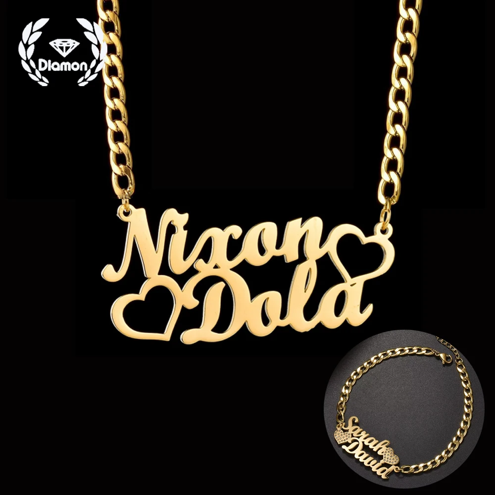 

Комплект ювелирных изделий с бриллиантами, персонализированный браслет с именем, ожерелье из нержавеющей стали 4 мм, толстая кубинская цепочка NK для женщин и мужчин, праздничные подарки