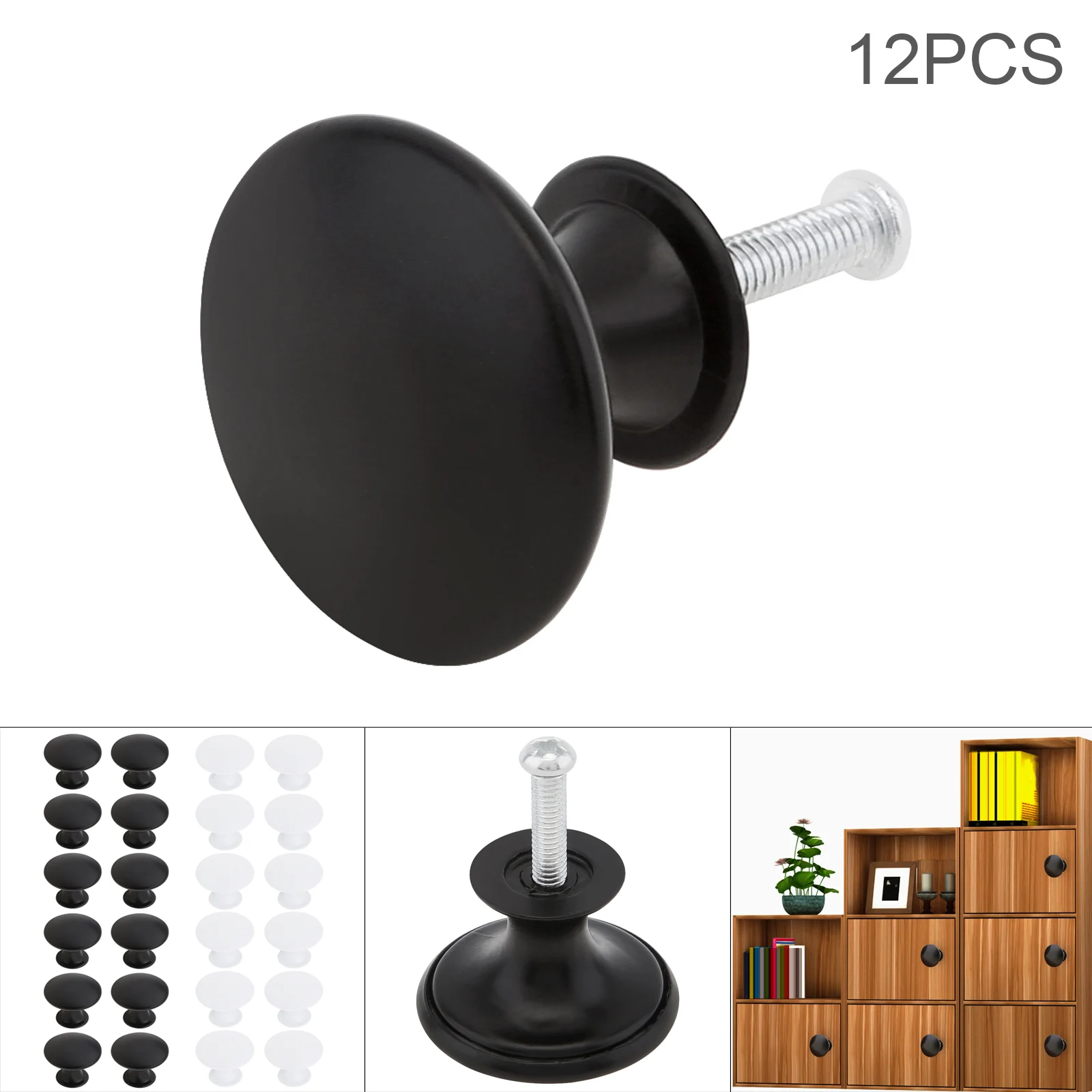 12pcs Matte Black / White Round Single Hole Cabinet Knob for Dresser /Drawers /Cabinet with Screws, Cabinet Hardware Drawer Knob