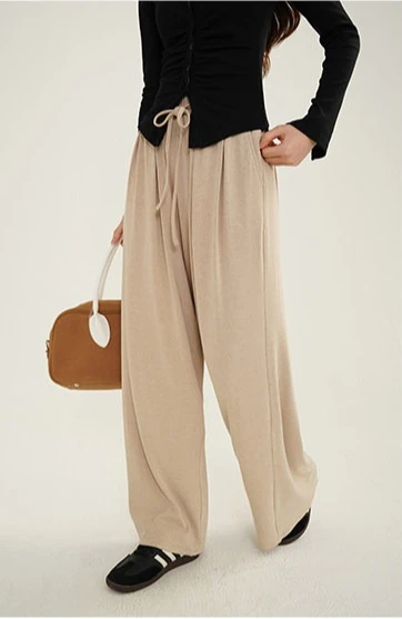 Relaxed Straight Leg Lounge Pants Women High Waist Draped Wide Leg Sweatpants Casual Loose Elastic Waist Lady Spring Daily Wear