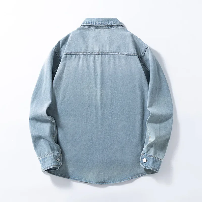 Men Vintage American Style Loose Fit Denim Shirt Thin Non‑Stretch Fabric Versatile Daily Street Outdoor Travel Casual Top Shirts