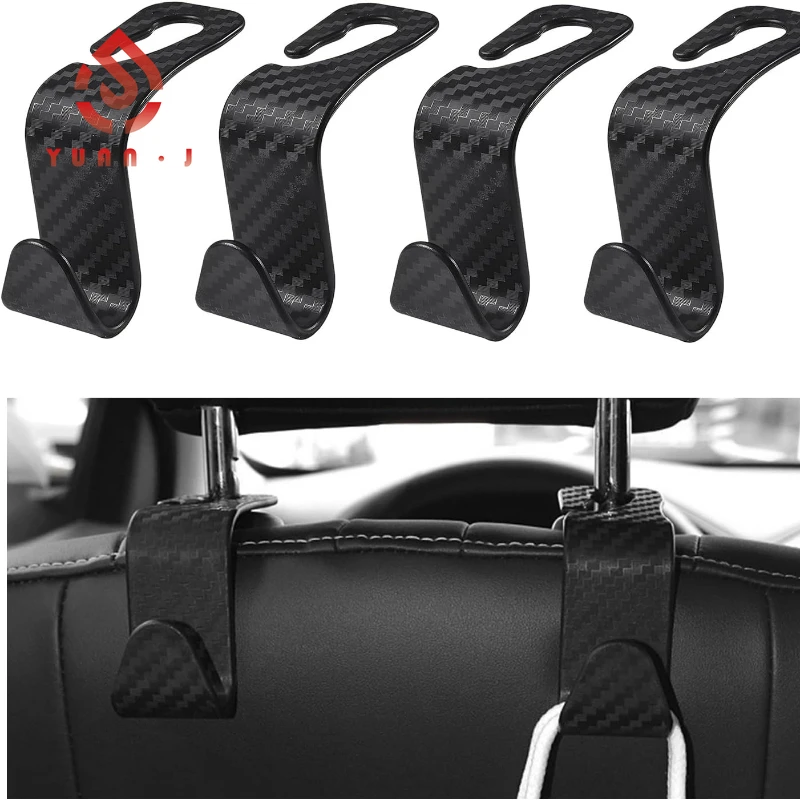4 قطعة ألياف الكربون سيارة مسند الرأس بالمقعد السنانير السيارات المقعد الخلفي المنظم شماعات تخزين حامل العالمي الداخلية اكسسوارات السيارات