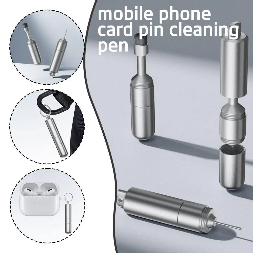 Gentle Cleaning High-strength Aluminum Alloy Tool Keychain-style Tool 2-in-1 Cleaning Brush Multi-function SIM Ejector Tool