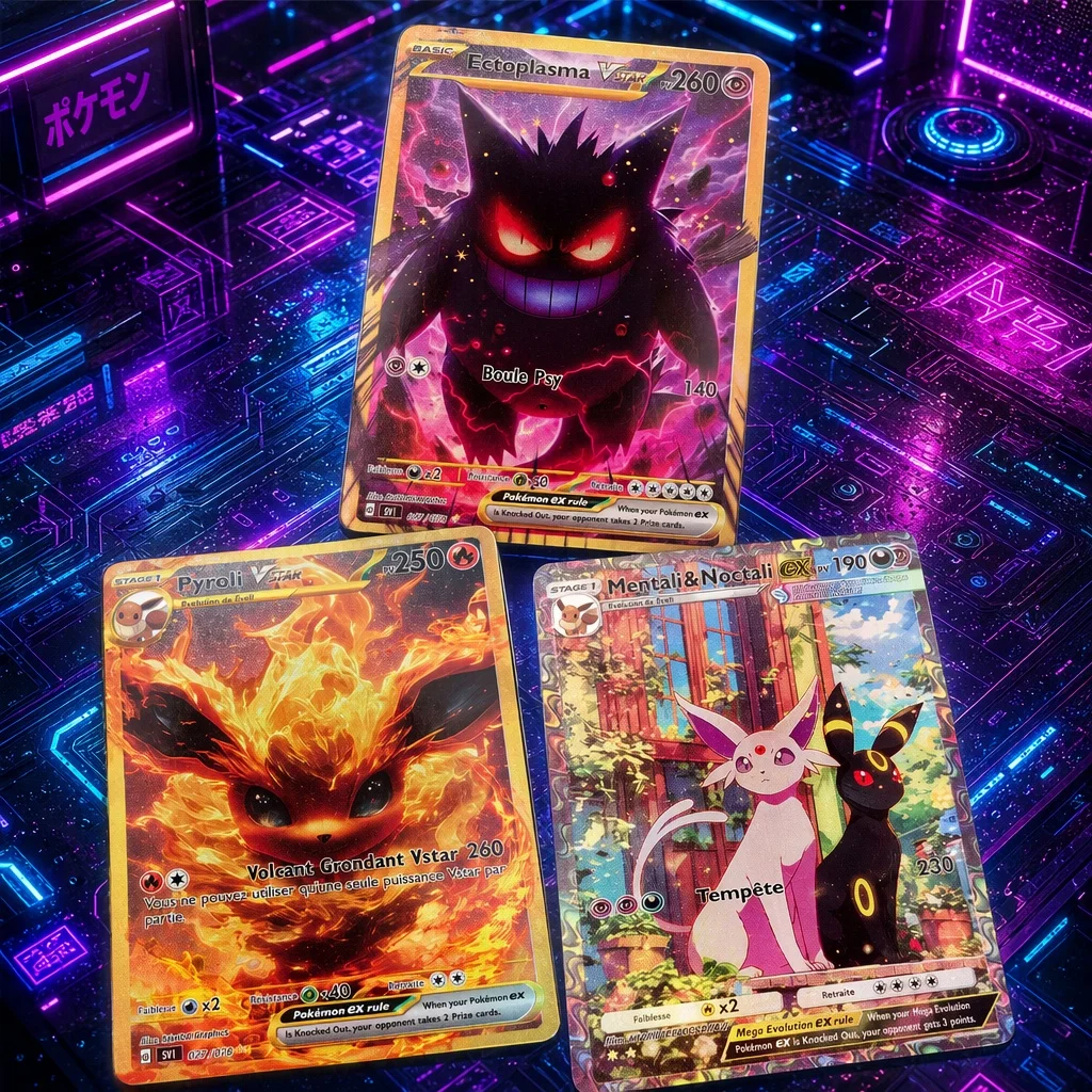 Carte de collection de jeu d'anime de haute qualité, auto-fabriquée, espagnole, Umbreon Gengar Flareon Espeon