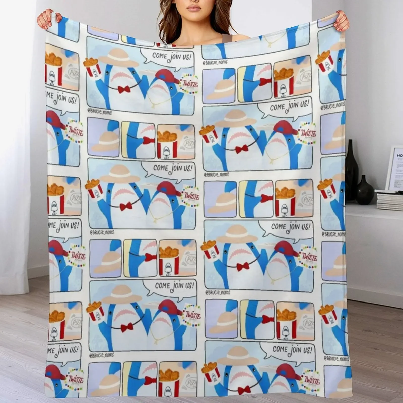 

Blahaj comic: picnic party Throw Blanket Plaid Winter beds Sleeping Bag Soft Plush Plaid Blankets