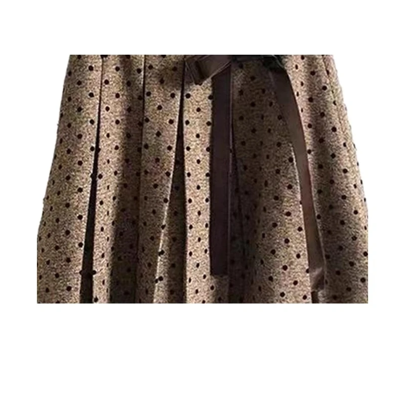 Gonna da donna americana retrò a pois 2025 Autunno Inverno Nuovo dolce fresco carino lana velluto fiocco versatile gonne a trapezio da donna
