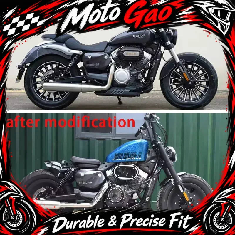 【Precise Fit】Motorcycle Complete Dual Outlet Exhaust System Fit BENDA ROCK 250, Deep Throaty Horse‑Hoof Note Modified Parts