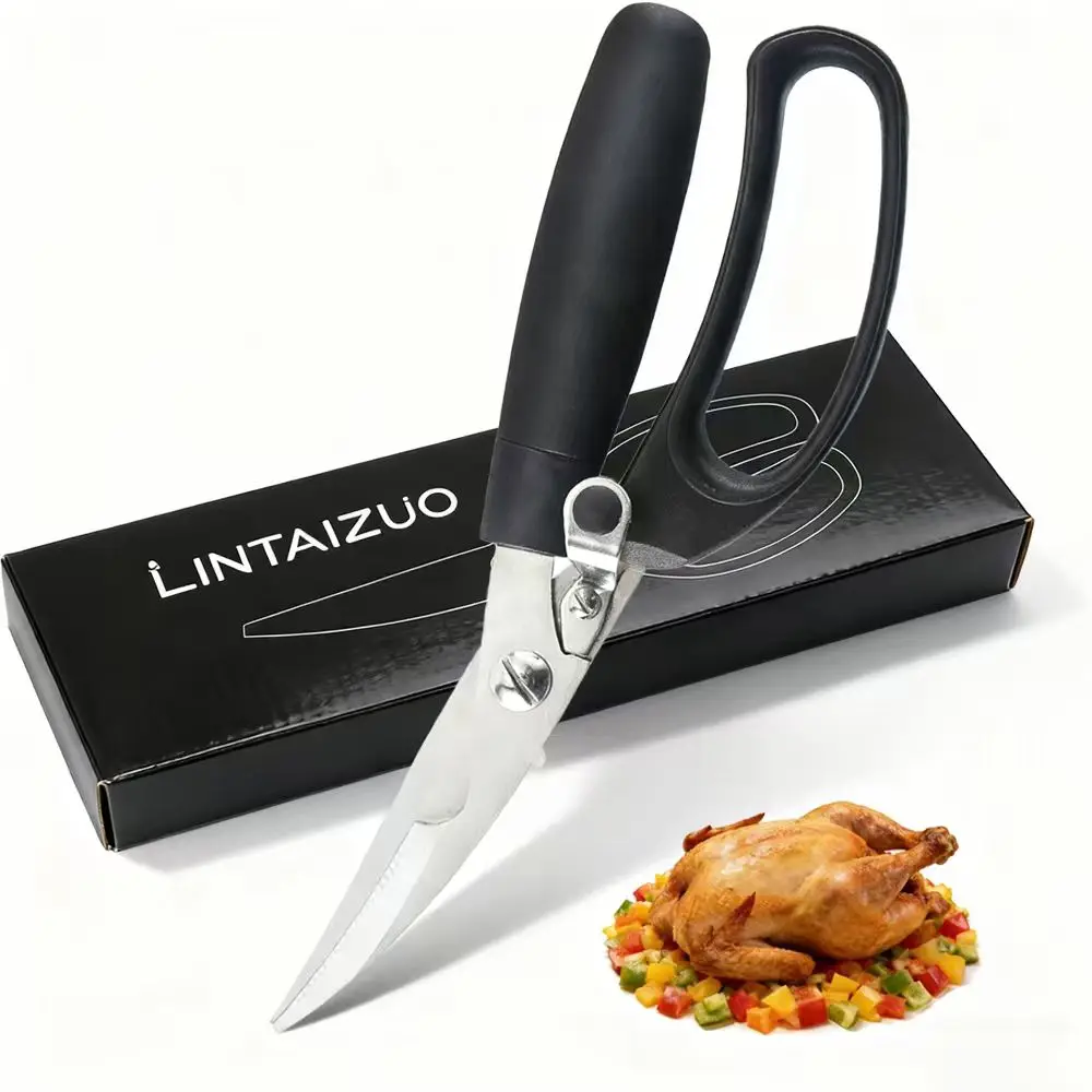 Tijeras de cocina con resorte de alta resistencia y ahorro de esfuerzo, mango de PP, herramienta de acero inoxidable para huesos de pollo y mariscos