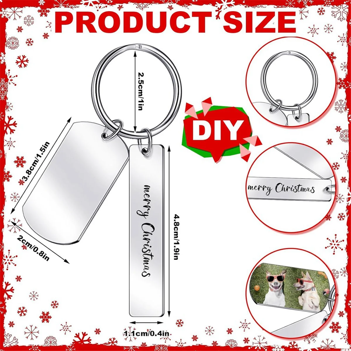 HHTL 30 Pcs Engravable Metal Keychain Blank Rectangle Metal Stamping Blanks for Engraving Stainless Steel Blank Key Ring Tags
