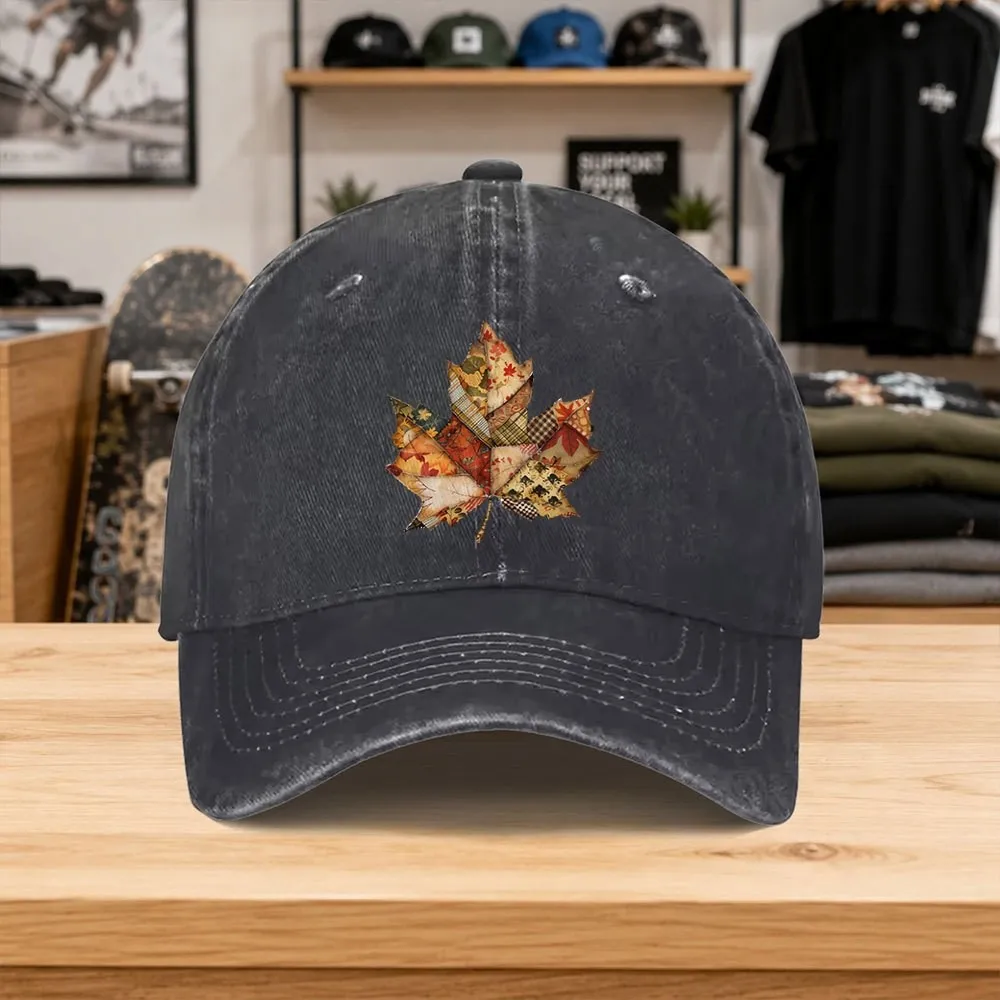 Maple Leaf Baseball Cap Unisex Washed Cotton Duckbill Hat for Outdoor Commuting Casual Wear