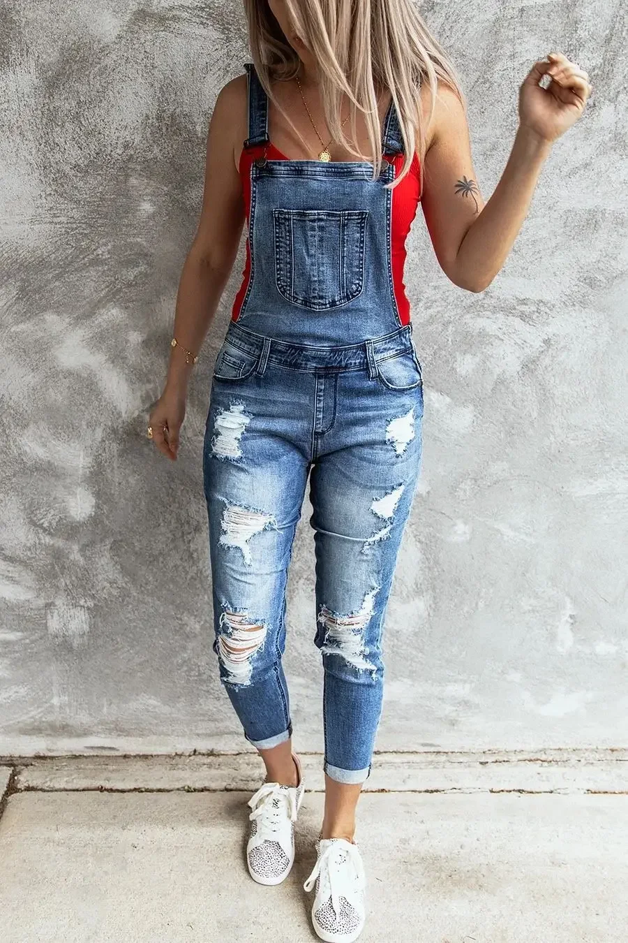 Macacão jeans feminino 2024 jeans rasgados senhora macacão elástico denim calças de uma peça suspender feminino macacão streetwear