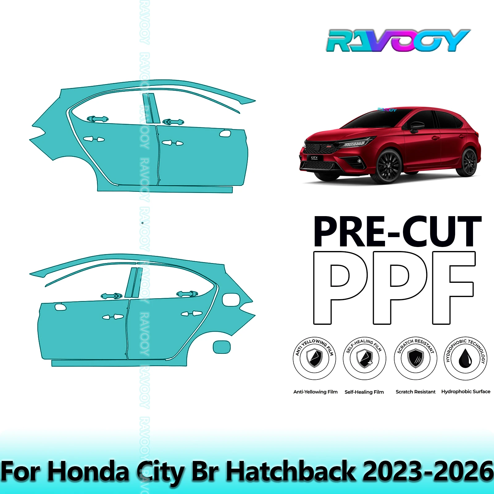 

For Honda City Br Hatchback 2023-2026 8.5mil Clear Matte Pre-Cut PPF Door & A/B Pillar Kit TPU Paint Protection Film Set