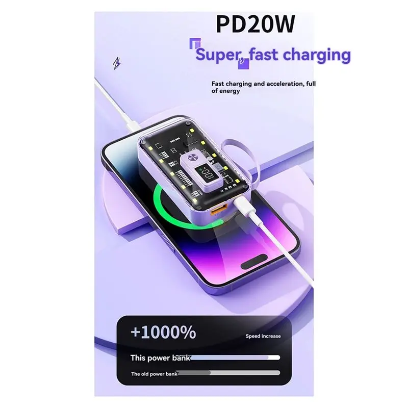 24-Hour Delivery 22.5W 10000Mah Power Bank Case With Night Light DIY Shell 21700 Battery Box