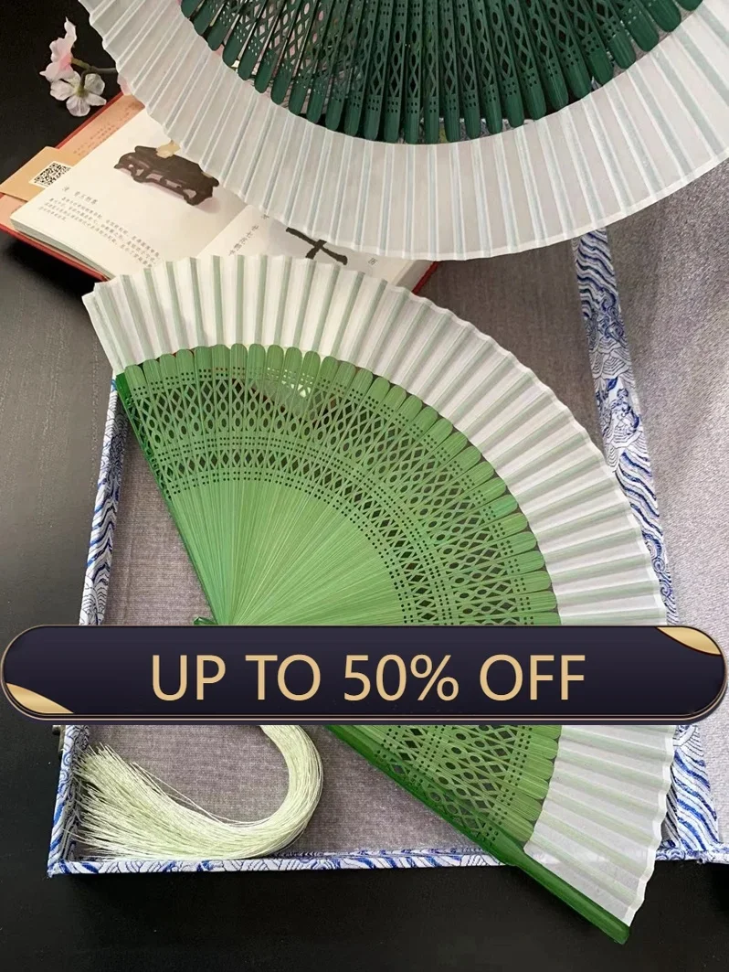 Antique Retro Portable Green Folding Fan Women's Portable Hanfu Cheongsam Folding Small Classical Dance Fan Chinese Fan
