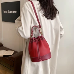 Trendy Versatile Women's PU Leather Bucket Bag Retro Fashion Single Shoulder Crossbody Bag Simple Casual Commuting Storage Bags