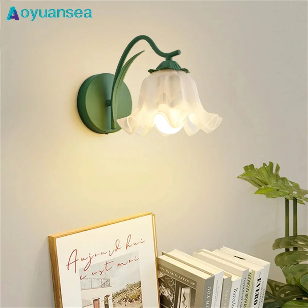 Aoyuansea-Luz de parede retrô, estilo francês, abajur de parede de cabeceira, decoração de quarto e sala, 5W, 220V