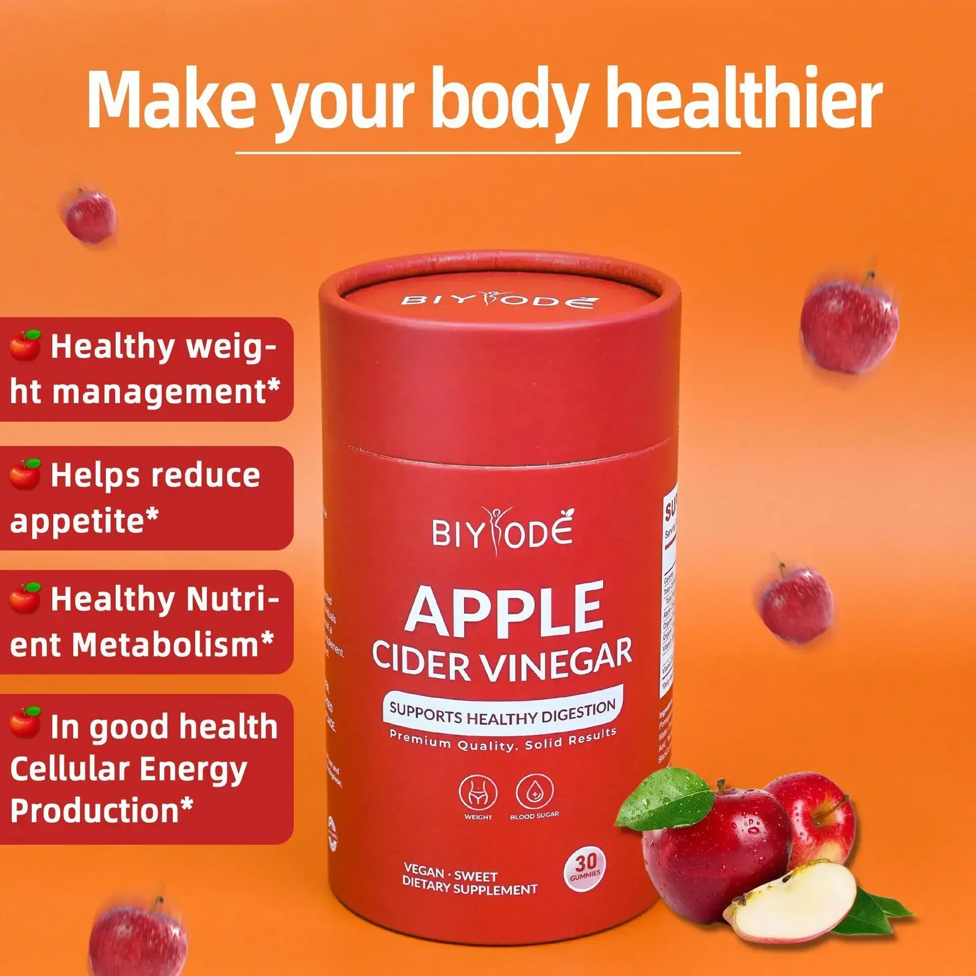 

1 bottle apple cider vinegar gummies to supplement nutrition promote skin metabolism health care improve digestive system