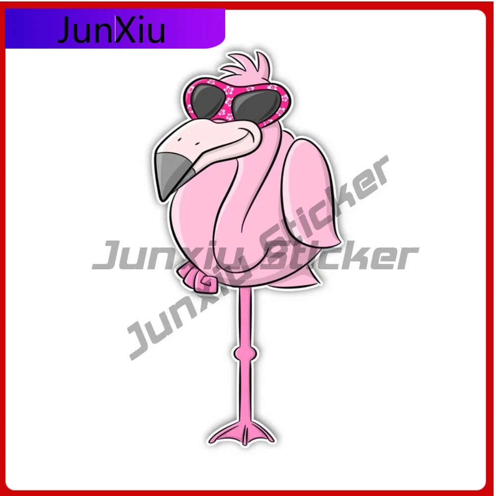 

Flamingo With Glasses On One Leg Sticker Car Motorcycle Bicycle Skateboard Laptop Luggage Decals Bumper Stickers Waterproof Exte
