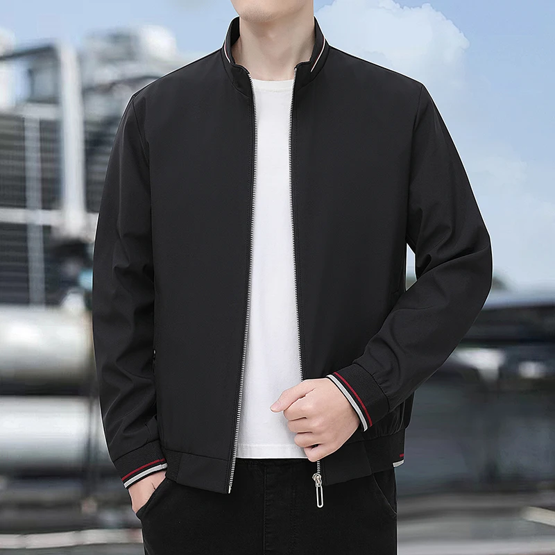 

Fashion Handsome Spring Baseball Collar Business Casual Jacket Thin Autumn Stand Collar Casual Solid Color Men Brand Coats