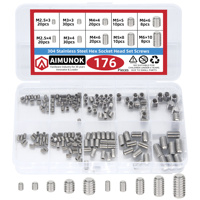 176Pcs M2.5, M3, M4, M5, M6 Metric Hex Socket Head Cup Point Set Screws, 304 Stainless Steel Allen Head Grub Screw, Internal Hex