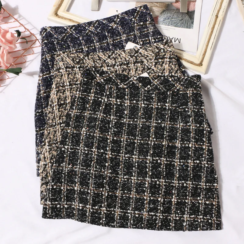 High Quality Hot Selling Wholesale Autumn Winter Plaid High Waist Slimming Bag Buttocks A-line Half Body Short Skirt Women Y2K