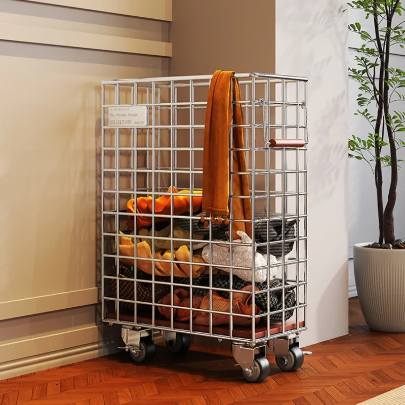 Narrow Slit Dirty Clothes Basket, Metal Mesh Storage Bucket, Convenient Pulley, Toy Organization, Exquisite Storage Cart