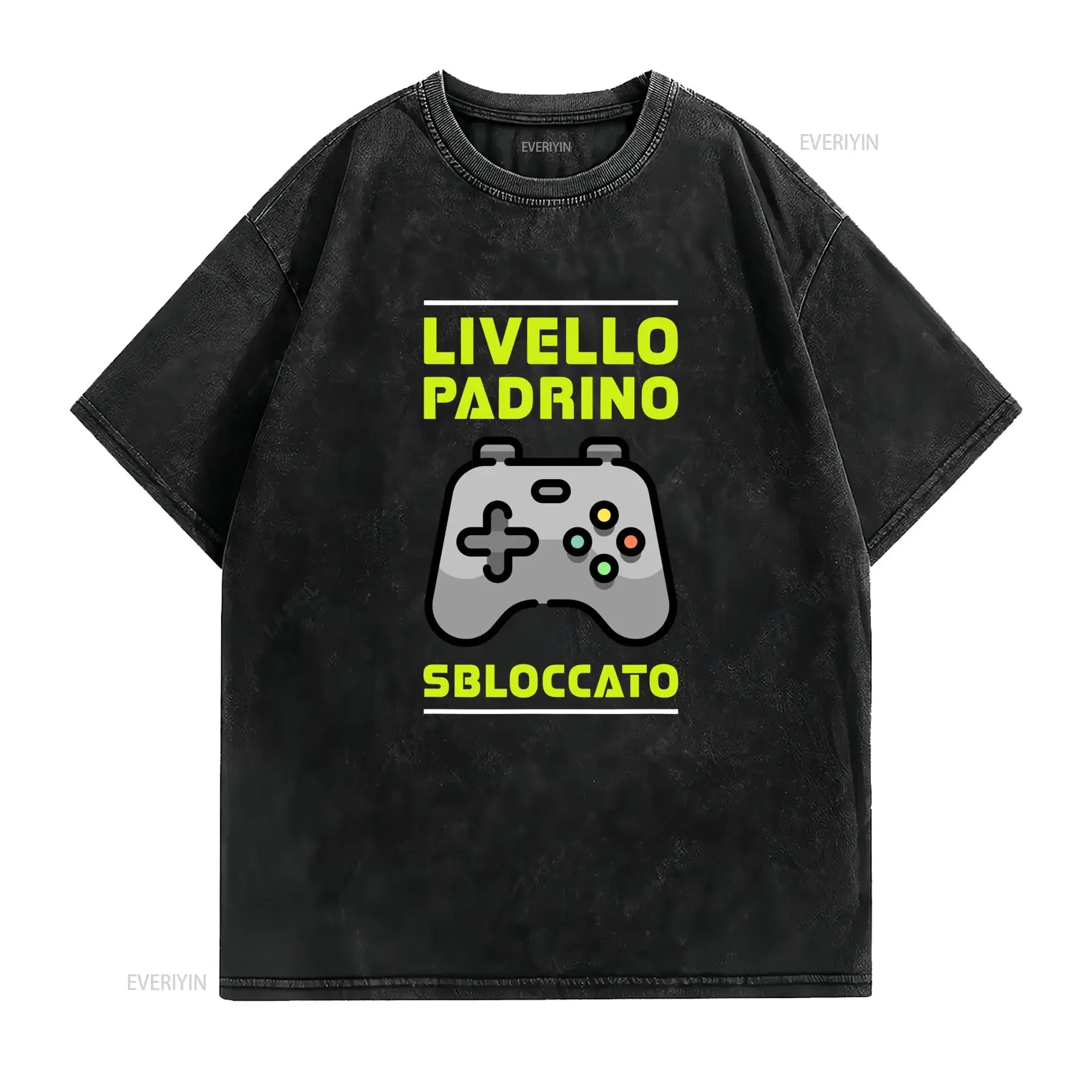 T shirt da uomo Padrino Italiano Slogan Vivi come un Design Battesimo con Scritta Gialla Grafica Controller di Gioco Regalo