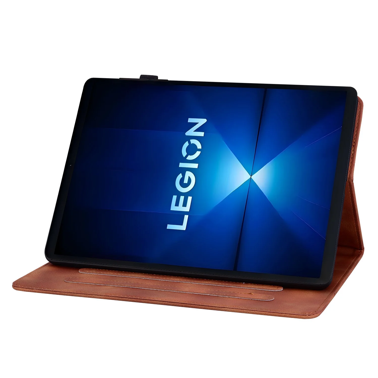 For Lenovo Legion Y700 Gen 4 Case Lily Flower Imprint Card Slots Leather Tablet Cover - Brown