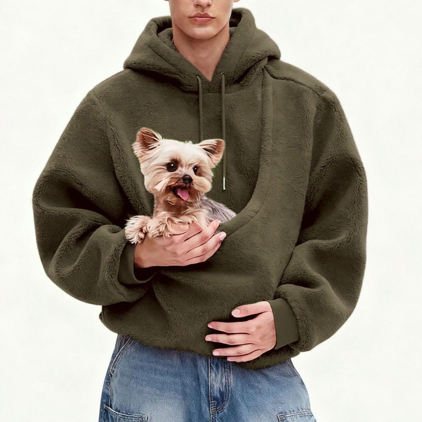 جيب نمط الحيوانات الأليفة هوديي مزدوجة الوجهين أفخم القط عشاق هوديي فضفاض المناسب مقنعين البلوز لكل من الرجال والنساء الحيوان الأذن #5