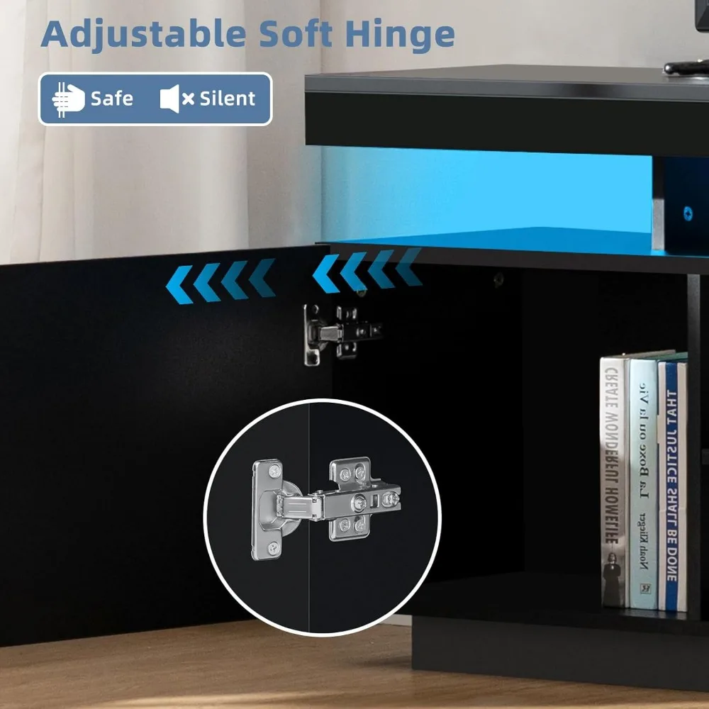 55-32인치 TV용 모던 LED TV 스탠드 (전원 콘센트, 수납공간, 게임 콘솔용 엔터테인먼트 센터 포함)