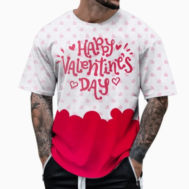 

2025 trendy street funny short sleeved 3D digital printing Valentine's Day loose casual men's T-shirt for men