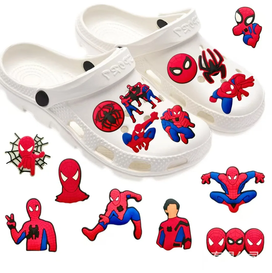 18pcs New Cartoon Spider Man DIY Accessories PVC Praise Shoe Charmas Clow for Clogs Slides Gift Idea Easy to Install Removable