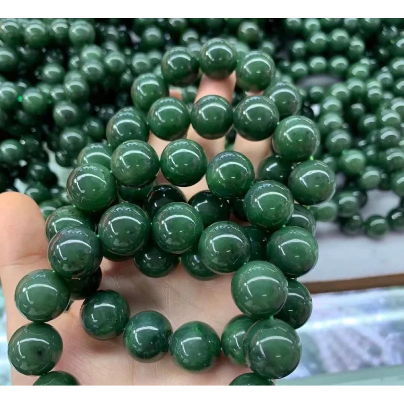 Xinjiang Hetian Jade 16mm Spinach Green Single Circle Large Bracelet Water Bowl Foot Material Fine