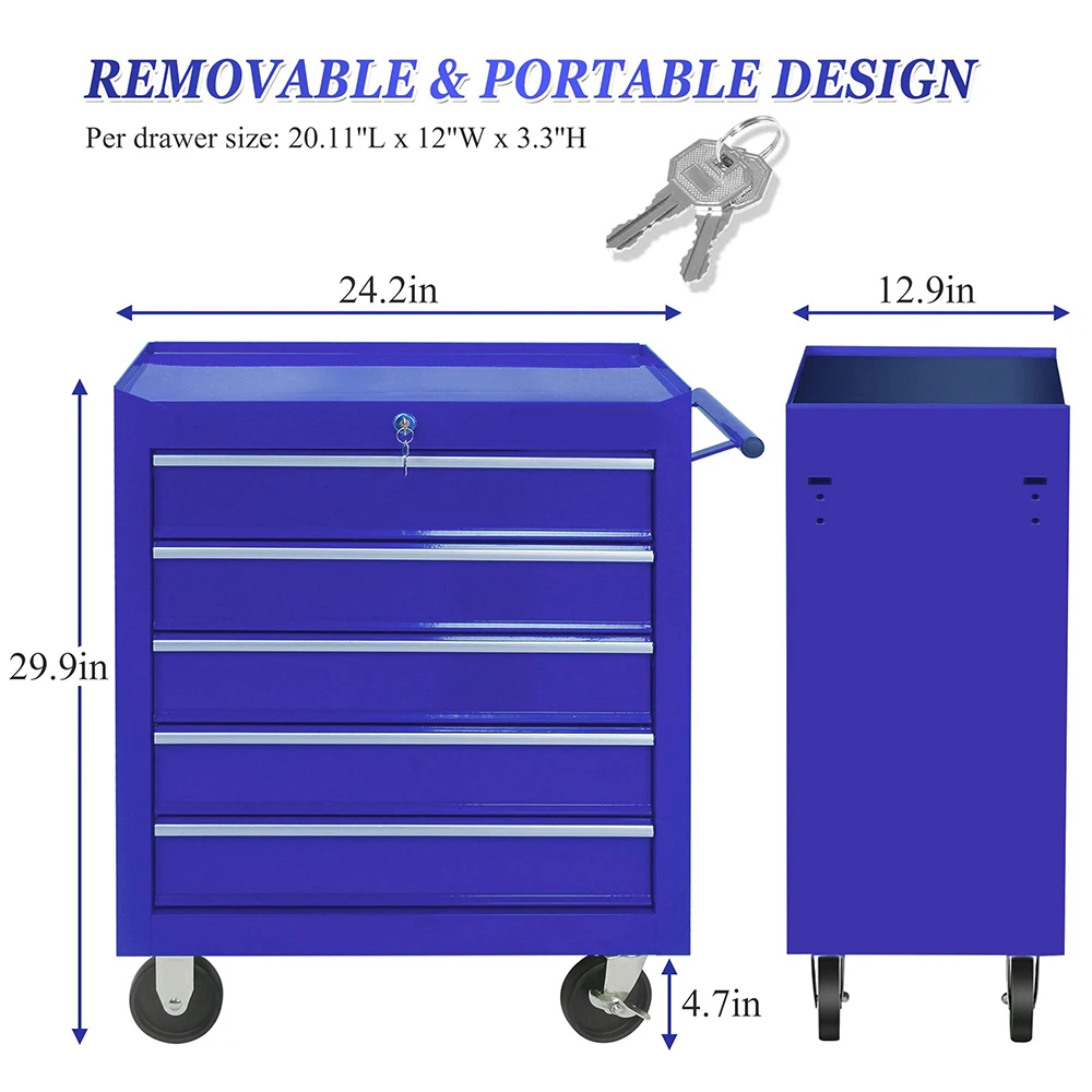 Tool Box For Garage Organization, Heavy-Duty Tool Chest 5 Storage Drawer