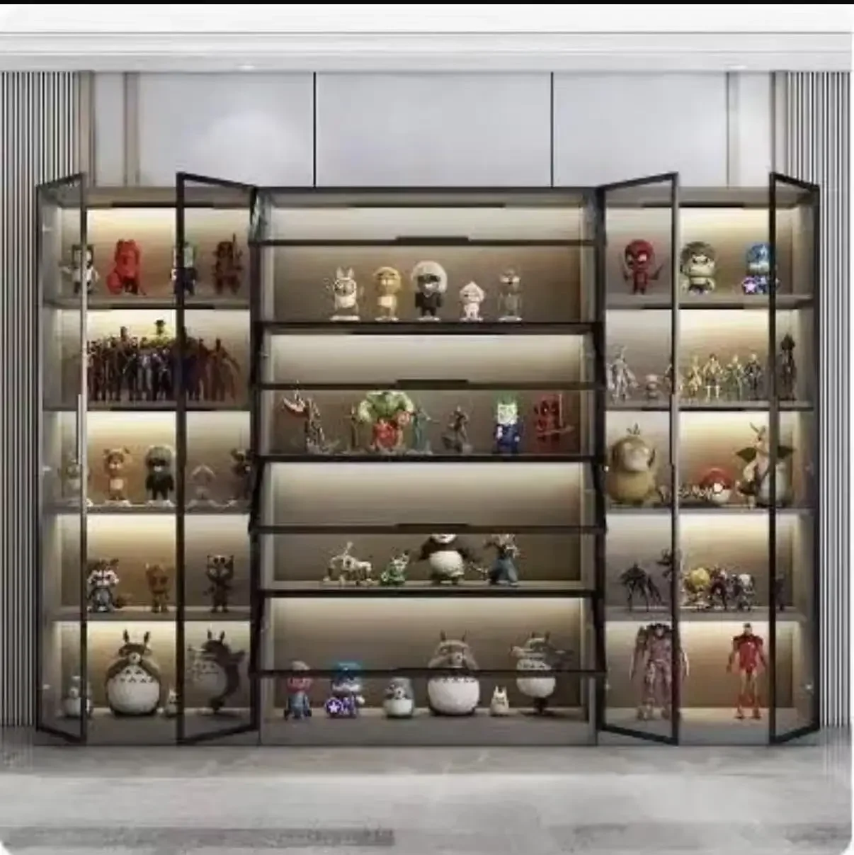 Customized white bookshelf with glass door, whole wall dust-proof figurine display cabinet