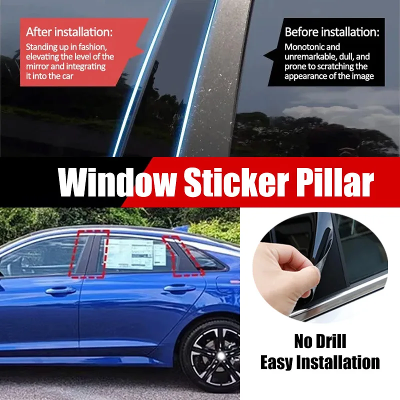 6Pcs Glossy Black Door Trim Pillar Posts Window Trim B C Column Sticker Decor Cover  Fit For KIA Optima K5 2020 2021 2022