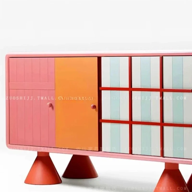 home entrance cabinet household modern simple solid wood dopamine contrasting color personalized side cabinet