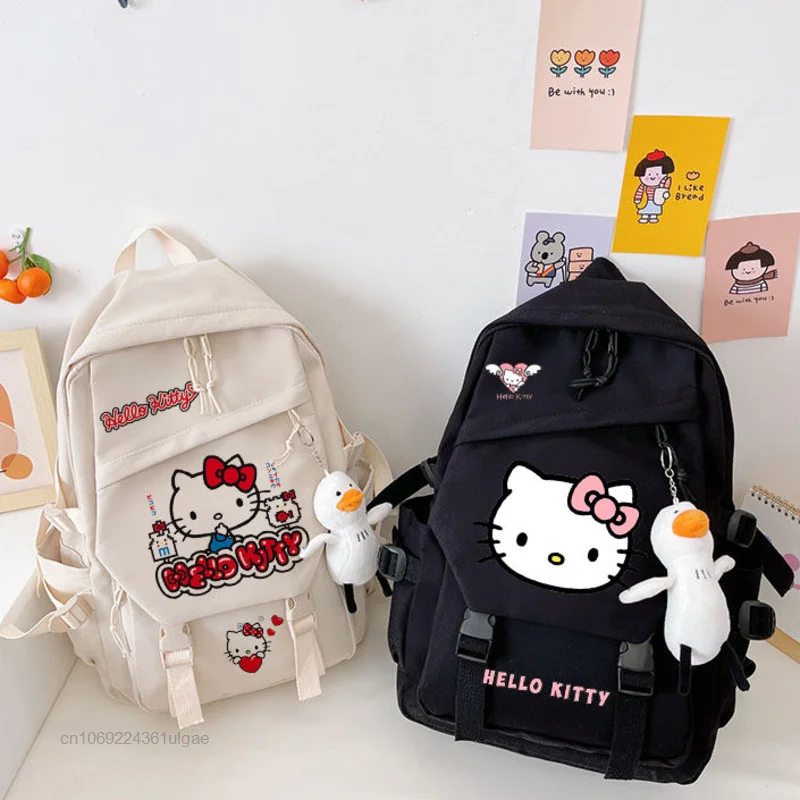 Sanrio Hello Kitty Backpacks Student Cartoon School Bag Korean Style Kawaii Shoulder Bags Y2k Girls Casual Backpack With Pendant