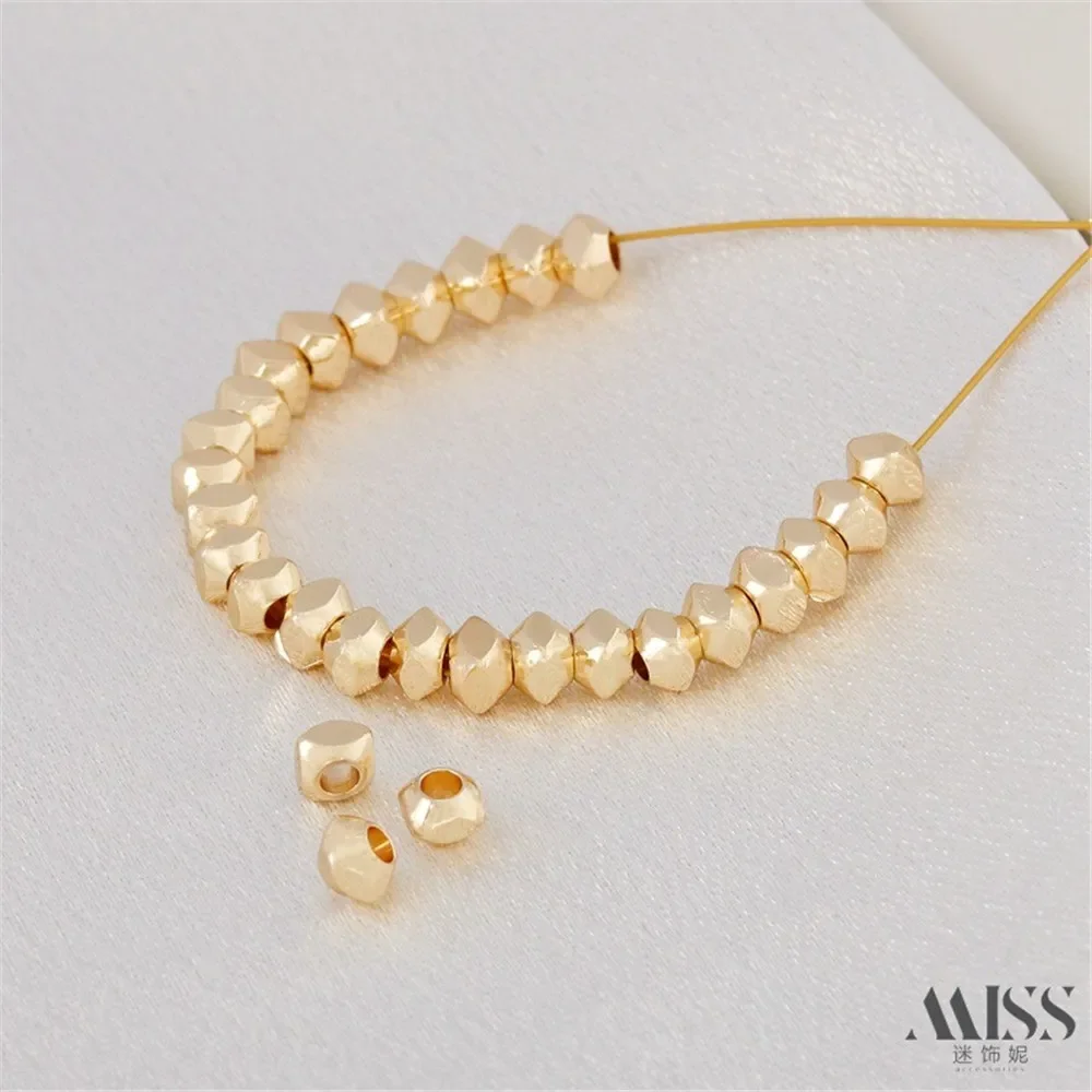 14K Gold-wrapped Color Four-sided Shuttle-shaped Square Beads Lantern Bead-separated DIY Necklace Beaded Jewelry Accessories